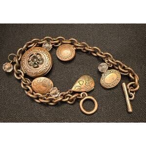 Steampunk Romantic Vintage Antique Brass Five-Locket Charm Bracelet Size 7”